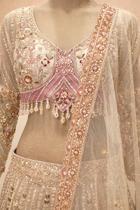 Blush Beige Floral Embroidered Lehenga