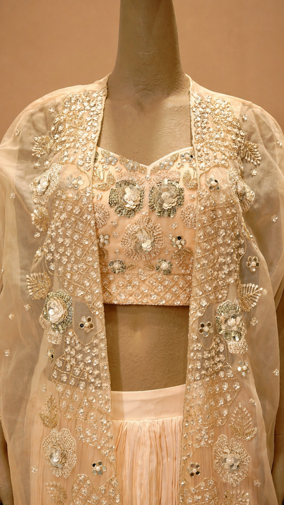 Peach Beige Indo-Western Embellished Ensemble