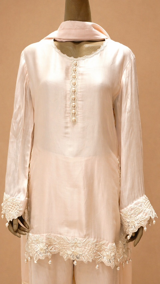 Soft Blush Satin Kurta Set