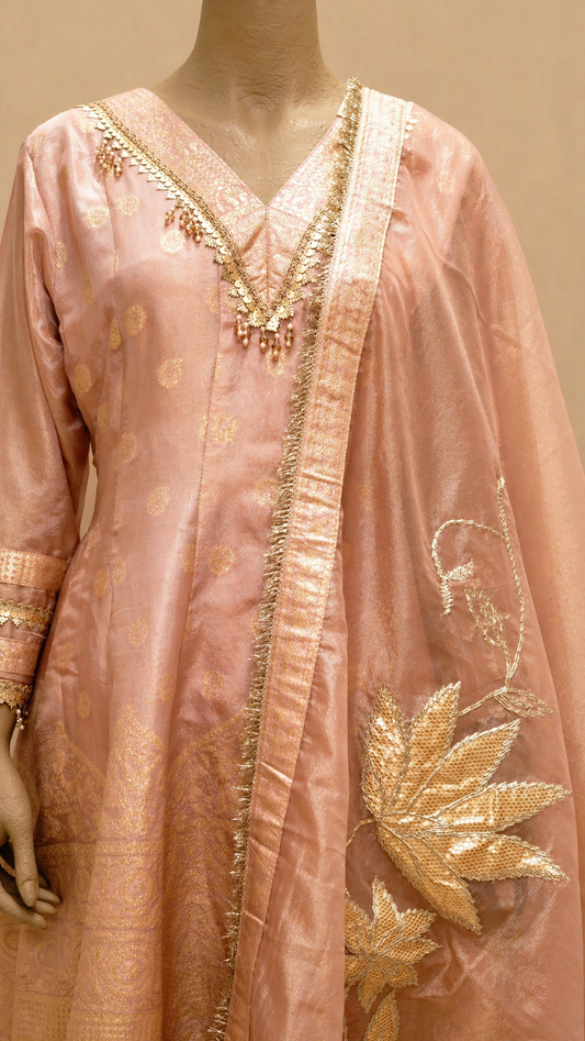 Blush Pink Anarkali Suit with Gold Embroidery