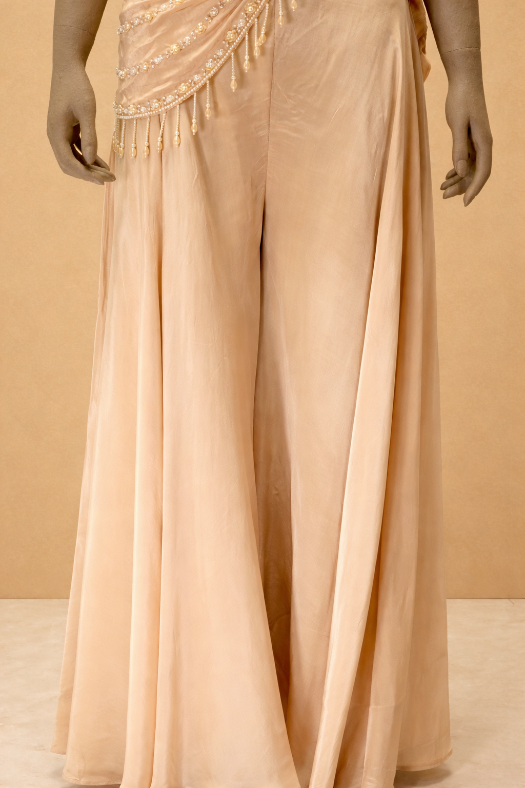 Champagne Gold Embellished Draped Palazzo Set