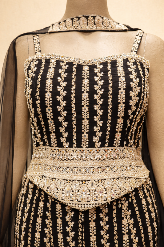 Black & Gold Embroidered Palazzo Set with Dupatta