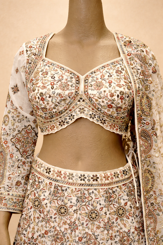Elegant Ivory Floral Lehenga Set