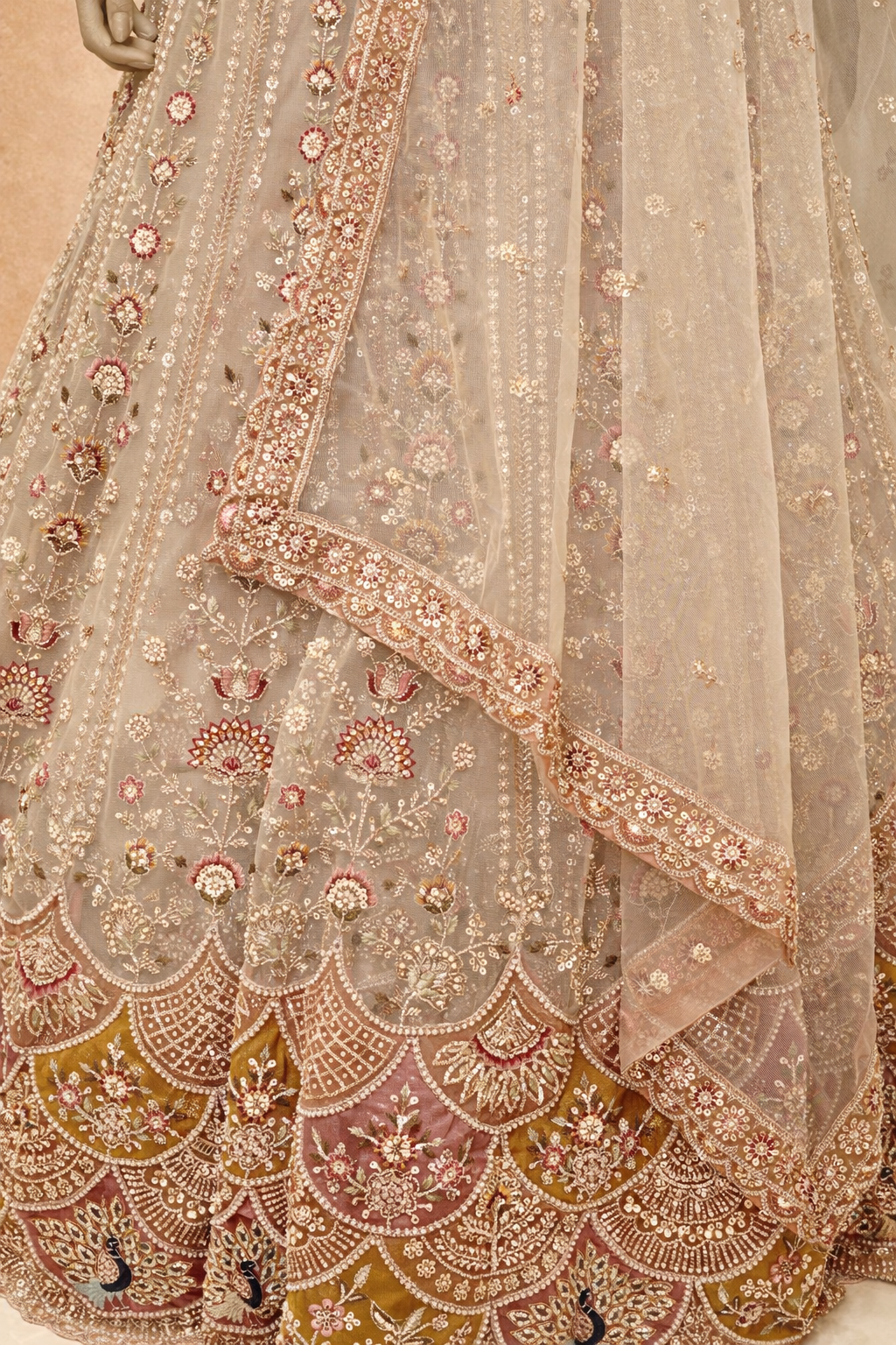 Blush Beige Floral Embroidered Lehenga