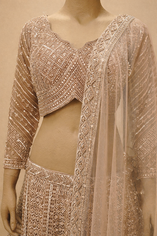 Rose Gold Heavy Embroidered Designer Lehenga Set