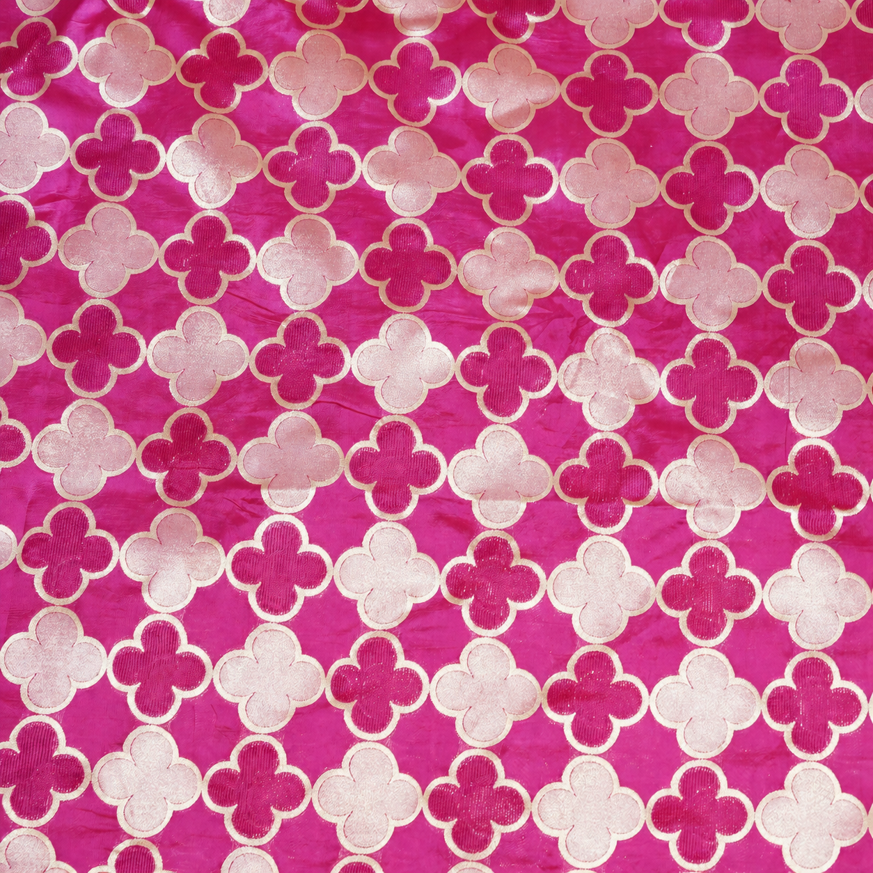 Rani Pink & Gold Floral Banarasi Silk Fabric