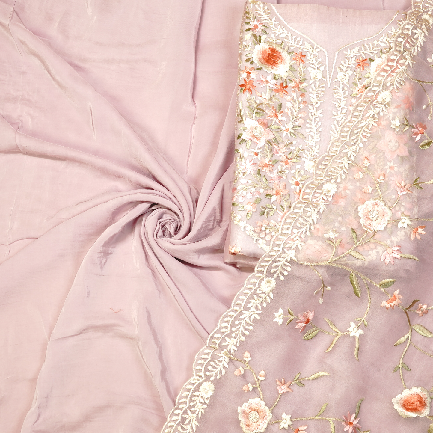 PURE ORGANZA UNSTITCHED SUIT WITH DUPATTA