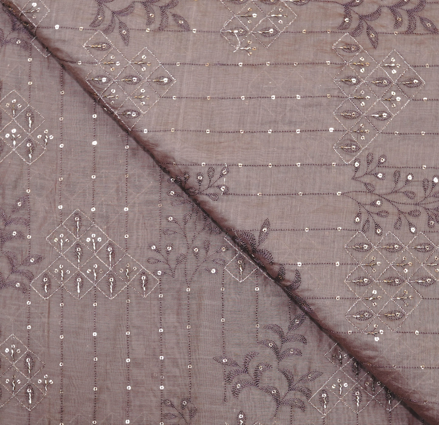 Muted Taupe Chanderi Silk with Shimmering Zari & Sequin Accents