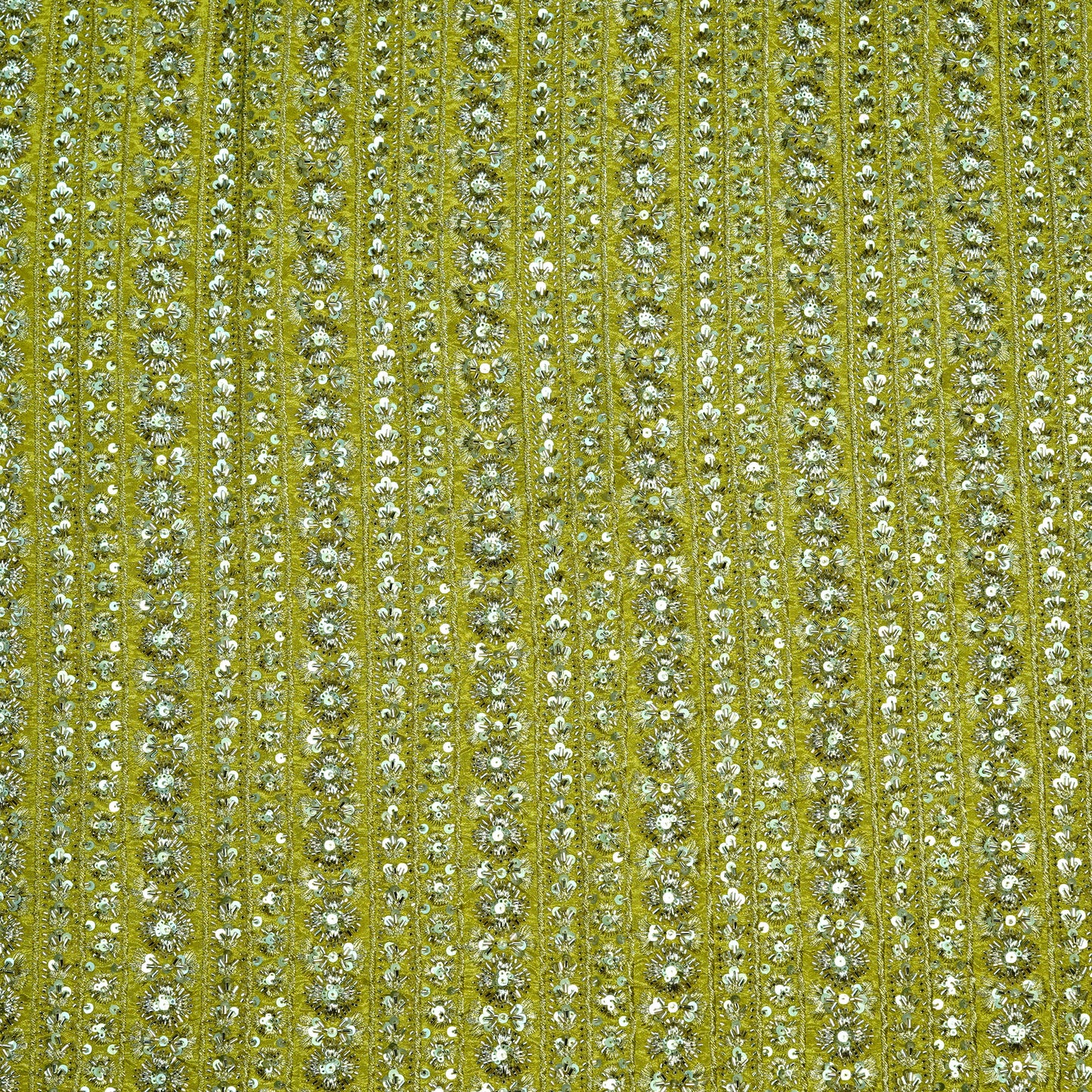Radiant Yellow Gold Striped Embellished Tissue Fabric