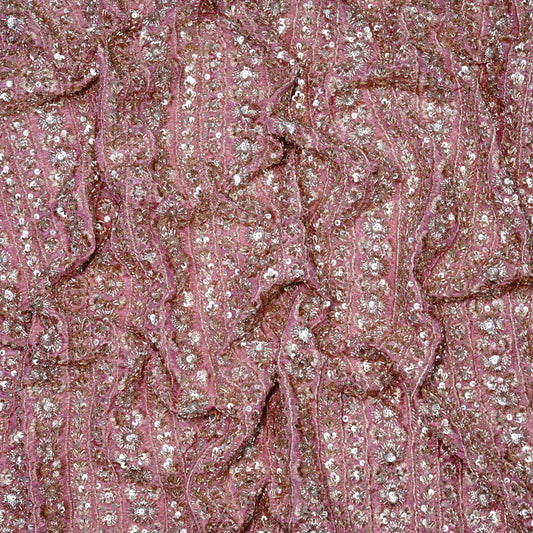 Blush Pink Striped Sequin Embellished Tissue Fabric