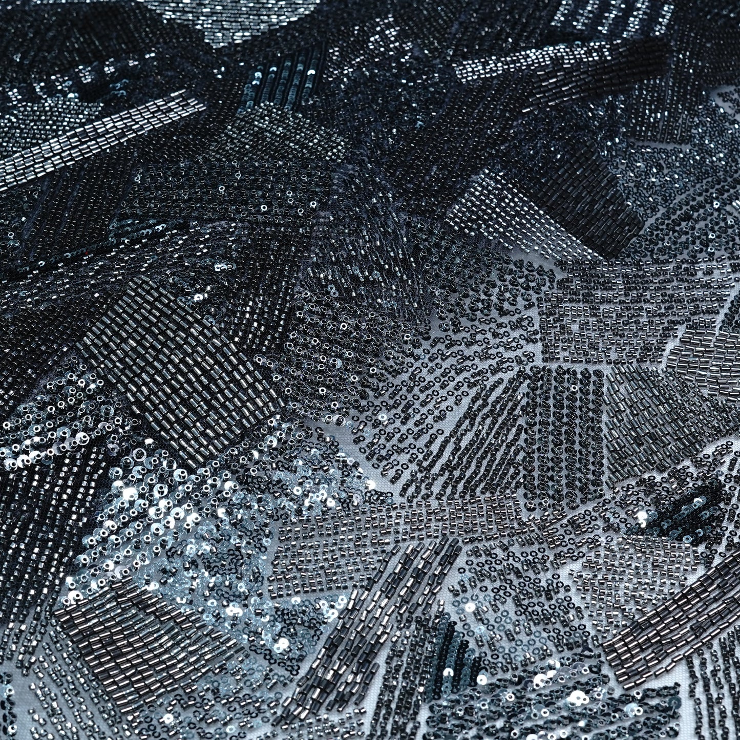 Elegant Silver Grey Embellished Net Fabric