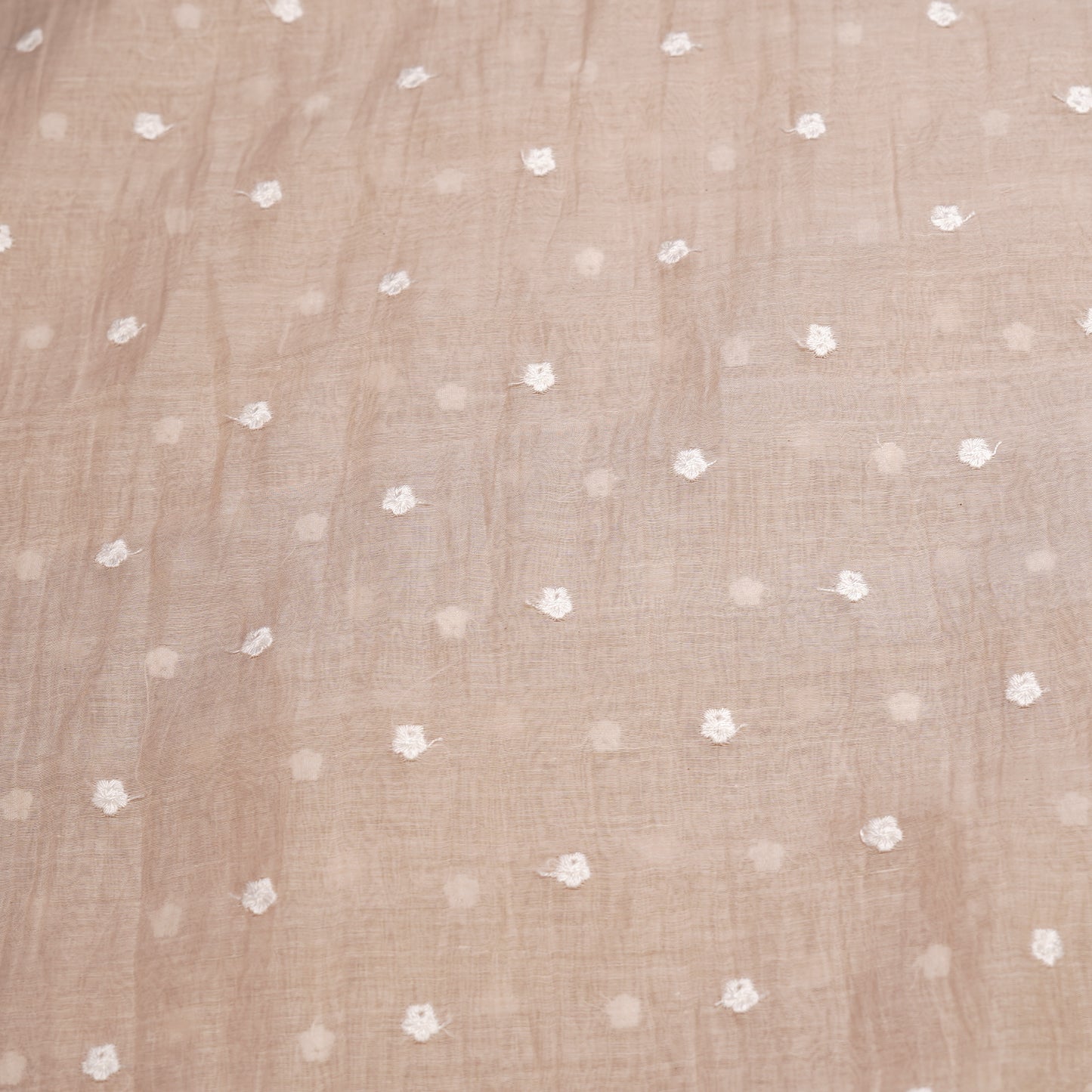 Elegant Beige Chanderi Fabric with White Buti Work