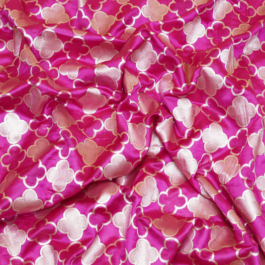 Rani Pink & Gold Floral Banarasi Silk Fabric