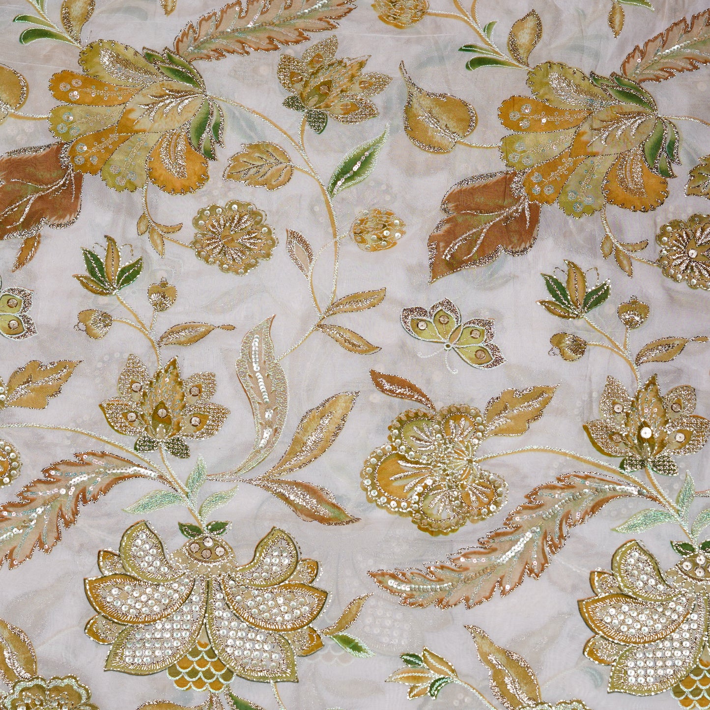 Embellished Floral Organza Fabric