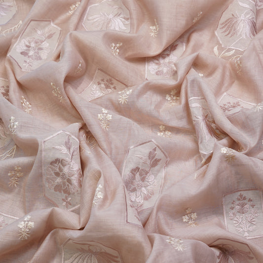 Pastel Mauve Geometric Chanderi Fabric