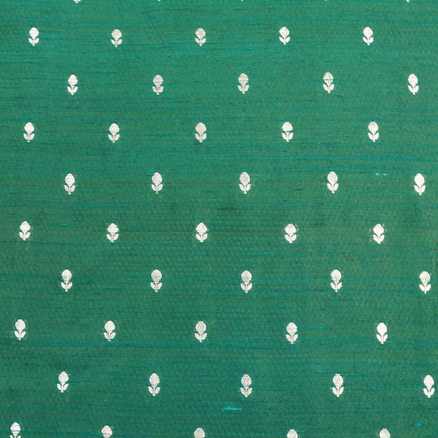Emerald Green Silver Booti Woven Banarasi Fabric