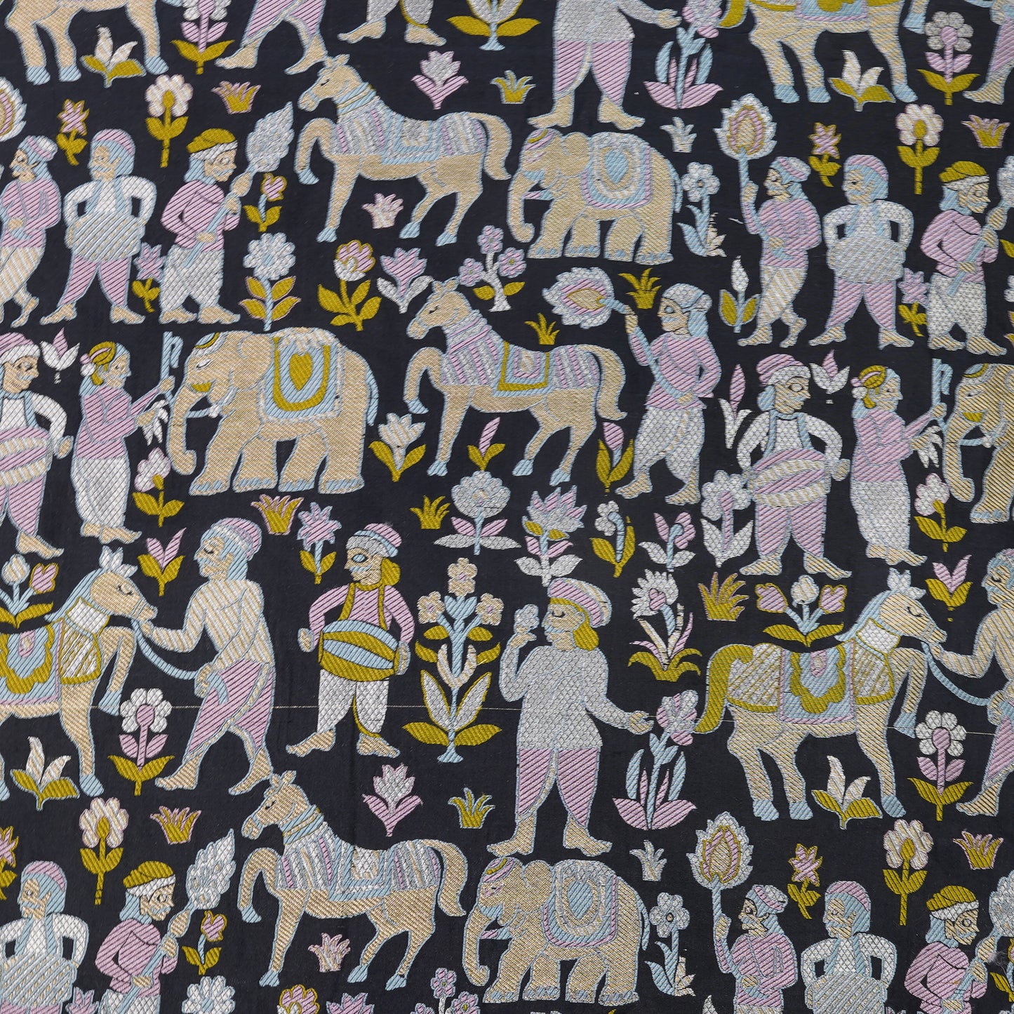 Charcoal Black Banarasi Shikargah Silk Fabric