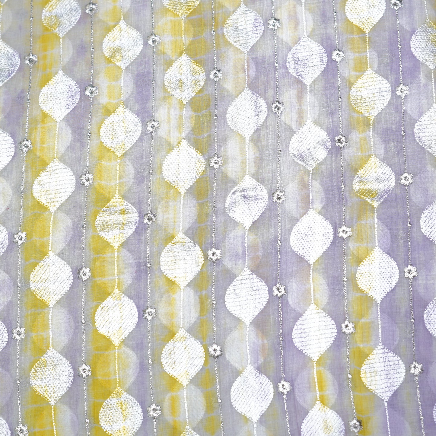 Lavender Mist & Sunshine Yellow Statement Embroidered Fabric