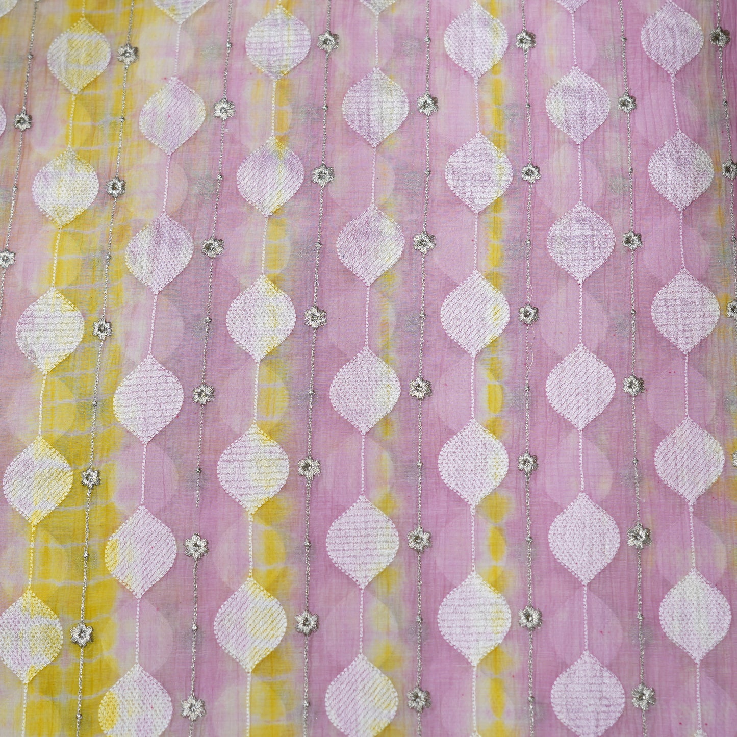 Blush Pink & Sunshine Yellow Statement Embroidered Fabric