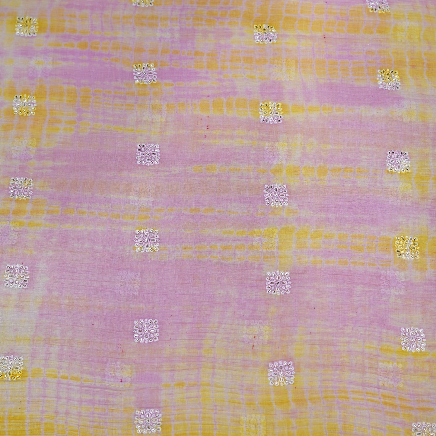 Blush Pink & Sunshine Yellow Tie-Dye Embroidered Fabric