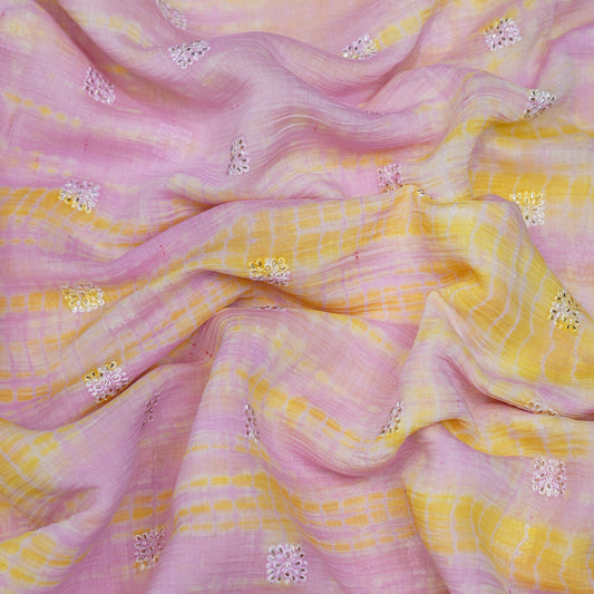 Blush Pink & Sunshine Yellow Tie-Dye Embroidered Fabric