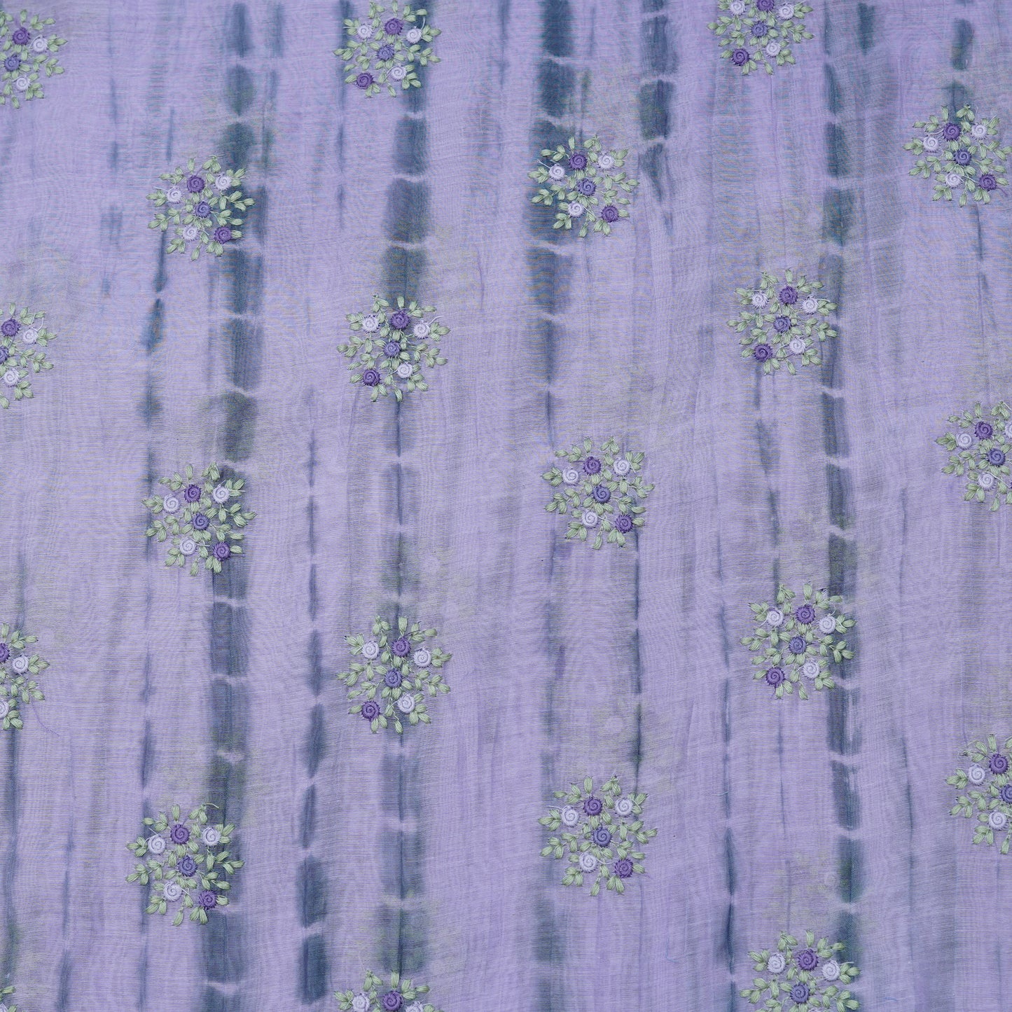 Lavender Floral Embroidered Tie-Dye Fabric