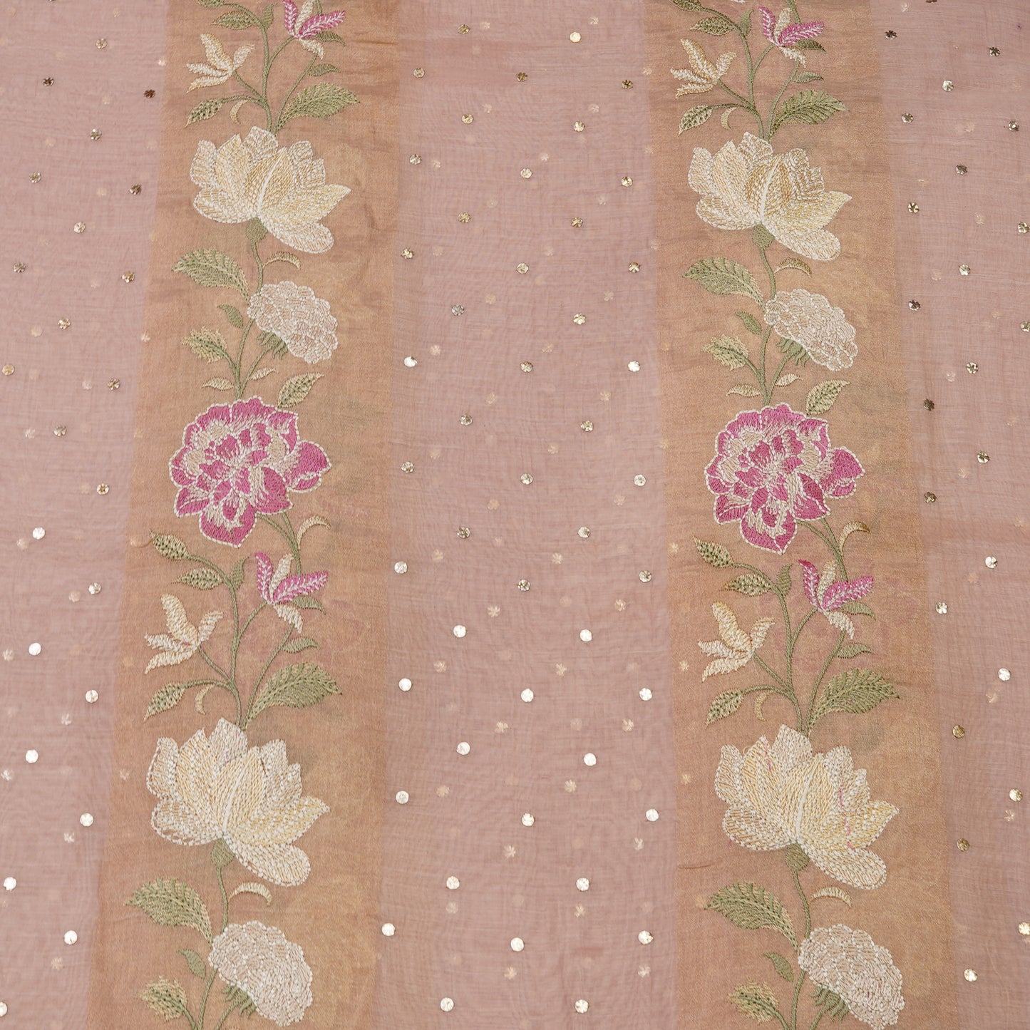 Blush Peach Floral Embroidered Organza Fabric