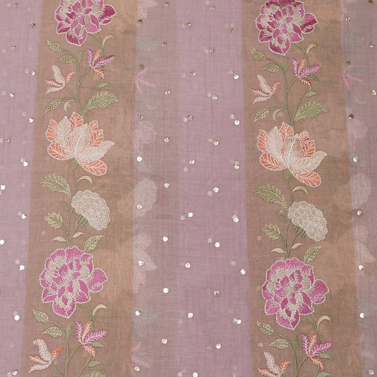 Dusty Mauve Floral Embroidered Organza Fabric