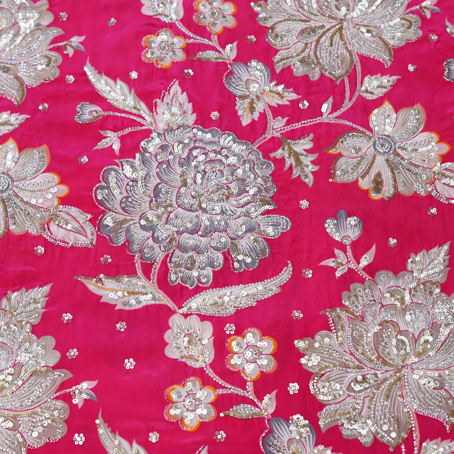 Rani Pink Floral Sequin Embroidered Organza Fabric