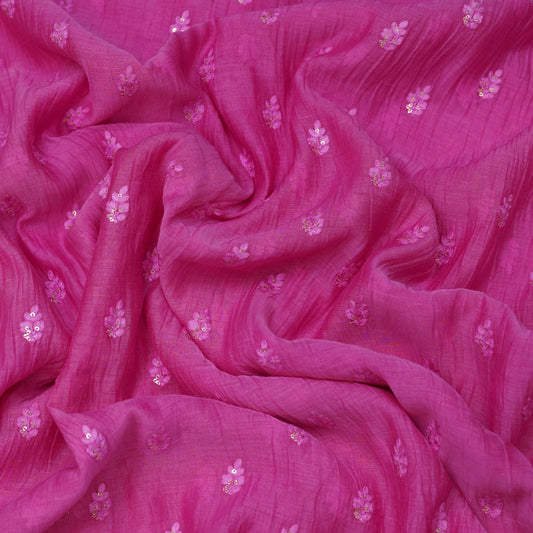 Rani Pink Chanderi Fabric with Mukesh Buti Embroidery.