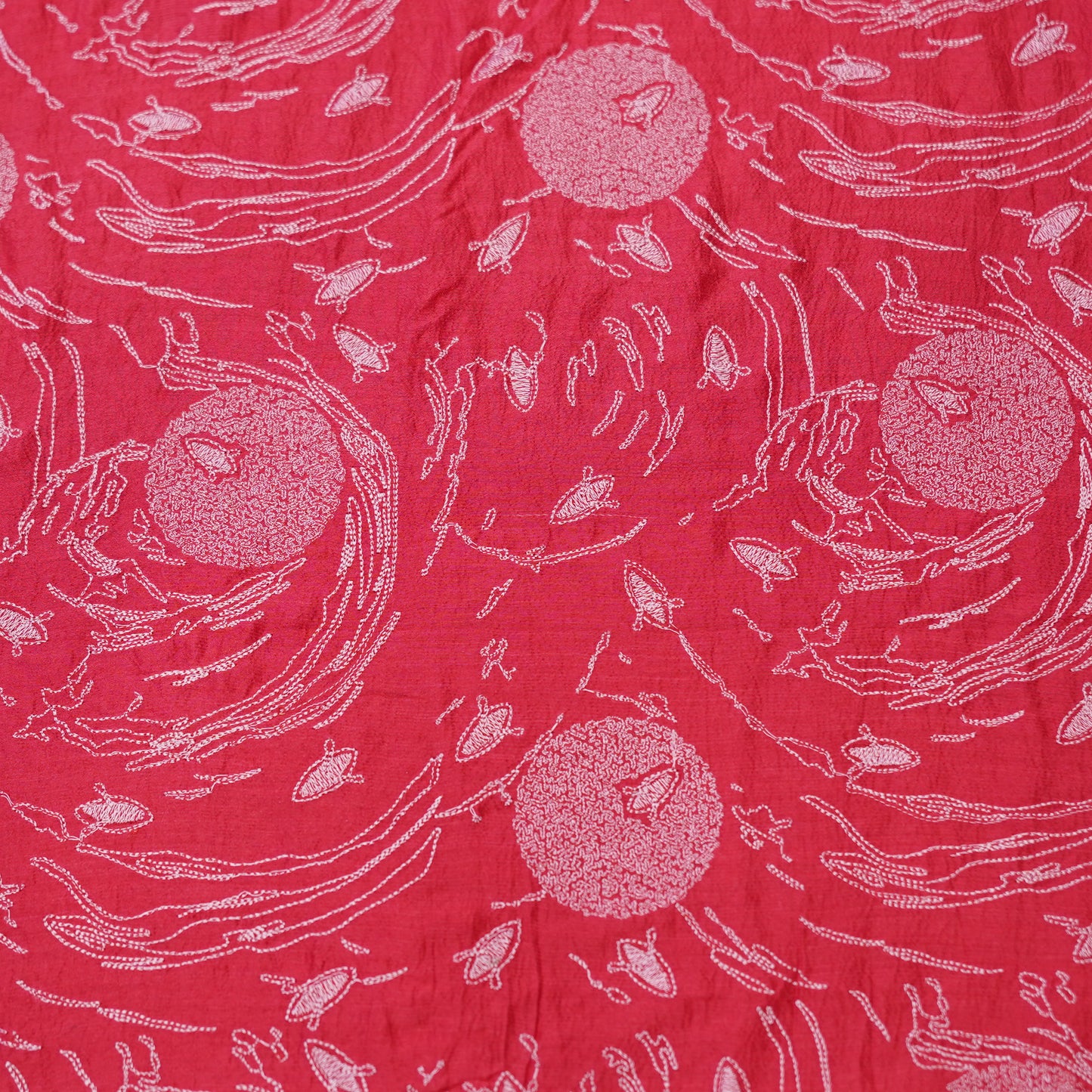 Premium Coral Pink Embroidered Fabric.