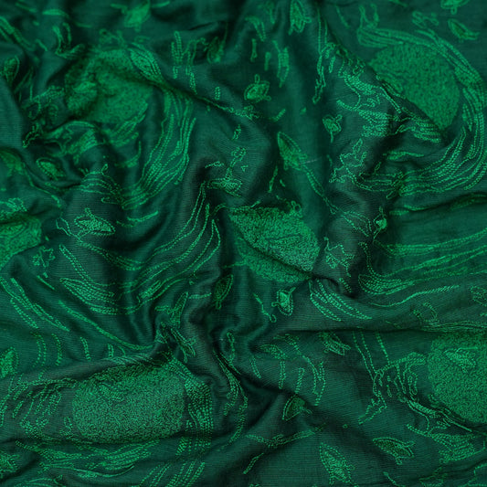Emerald Green Embroidered Monga Silk Fabric.