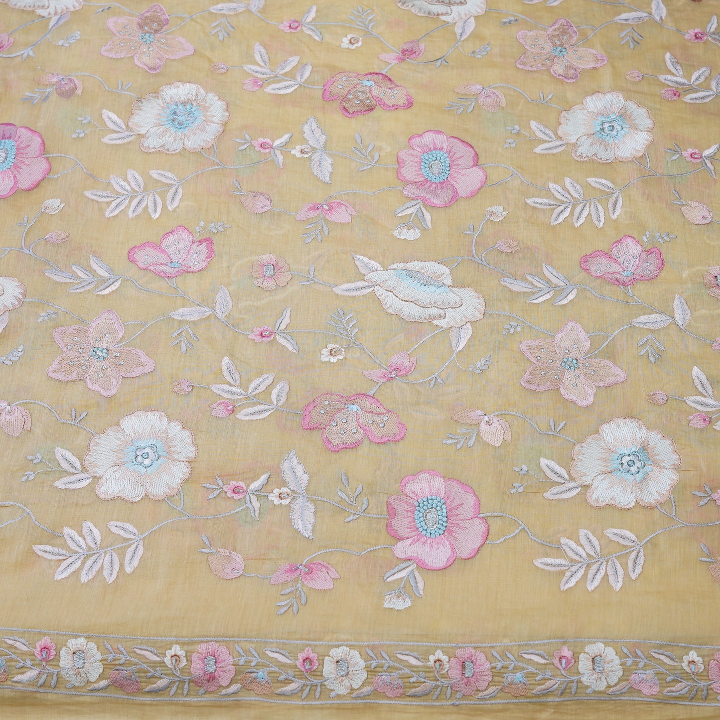 Sunshine Yellow Floral Embroidered Fabric