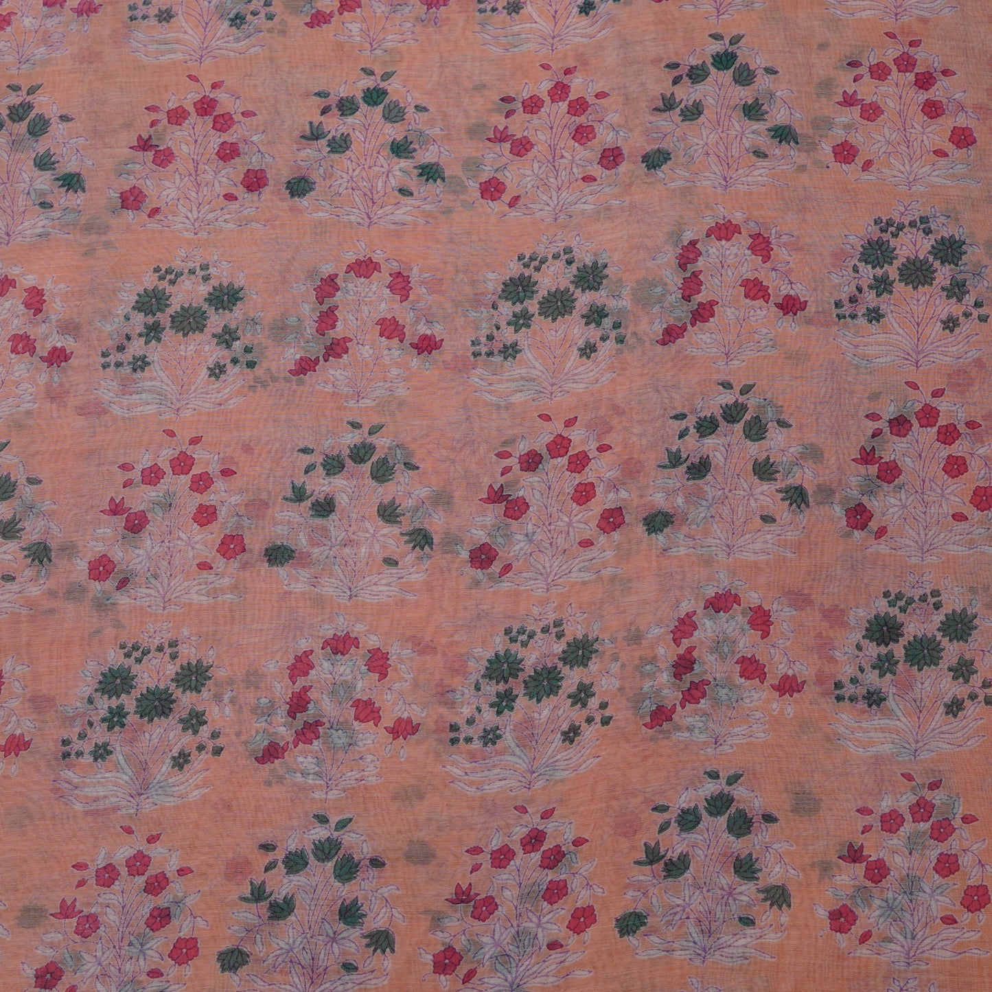 Peach Floral Buta Digital Print Fabric.
