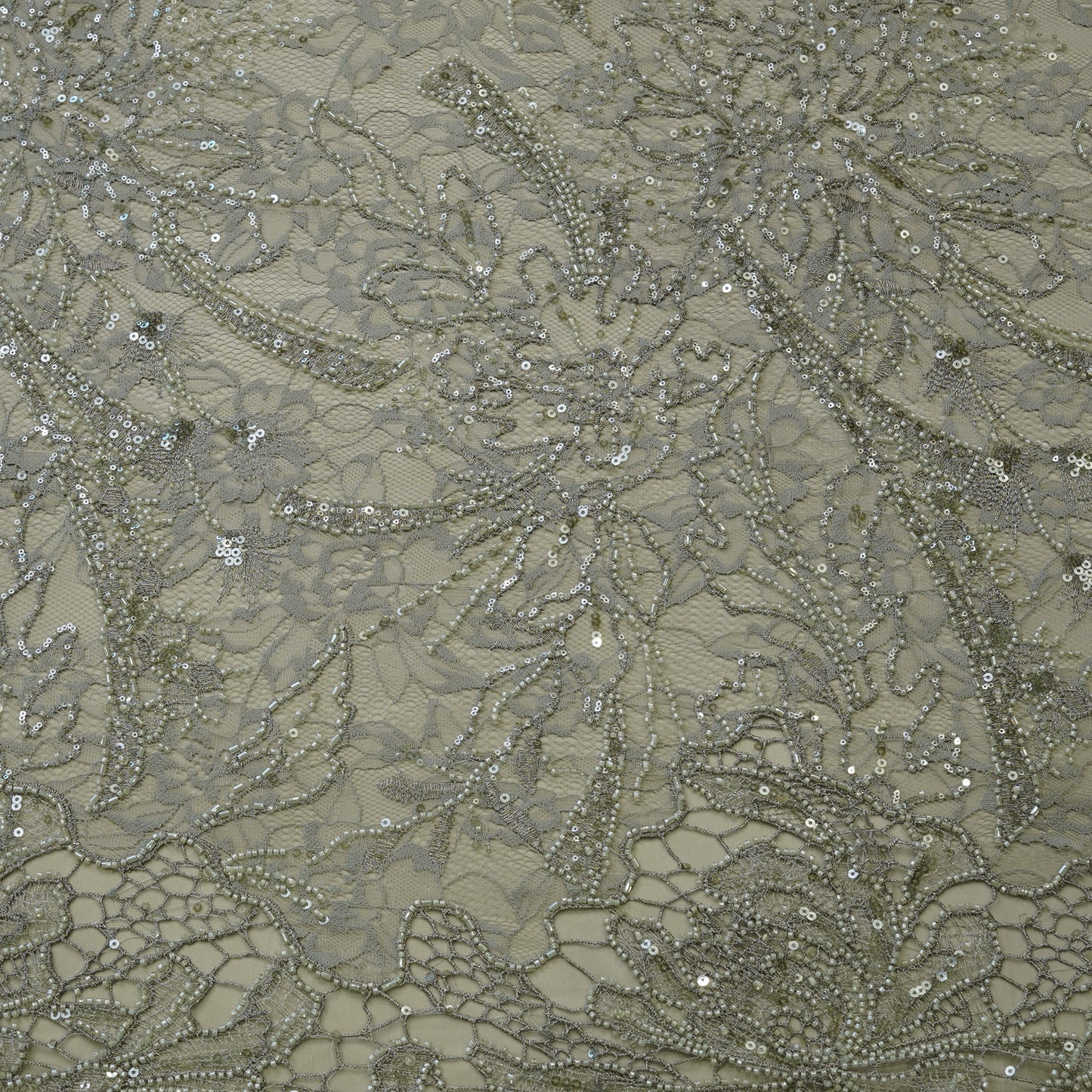 Champagne Gold Heavy Embellished Net Fabric.