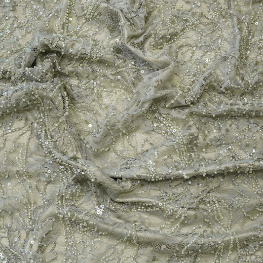 Champagne Gold Heavy Embellished Net Fabric.
