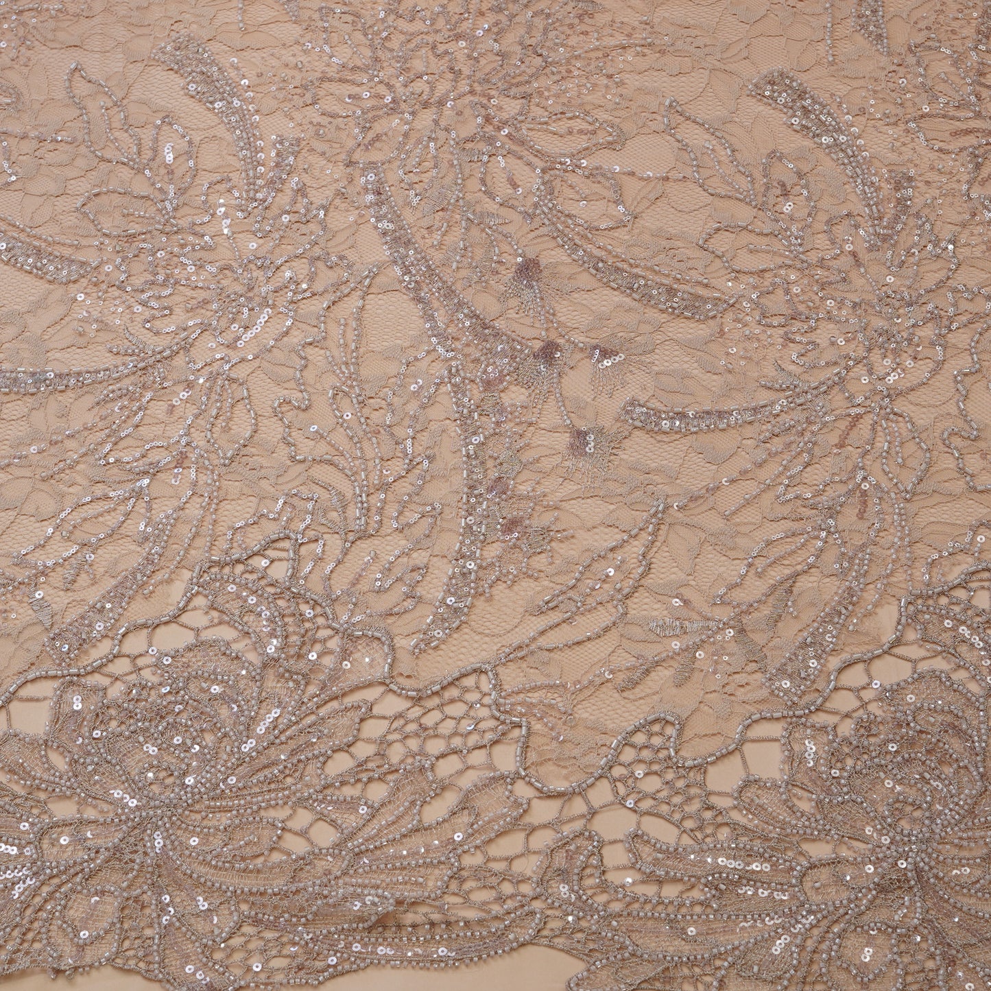 Luxury Nude Beige Net Fabric with Heavy Sequins & Cutdana Embroidery.