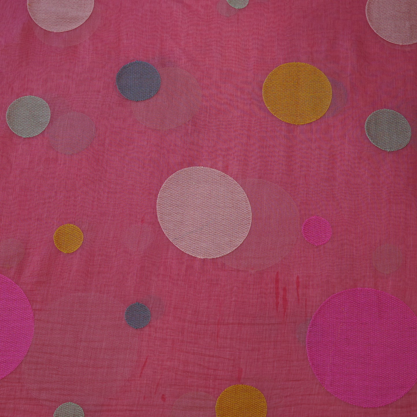 Premium Rose Pink Polka Dot Embroidered chanderi Fabric.