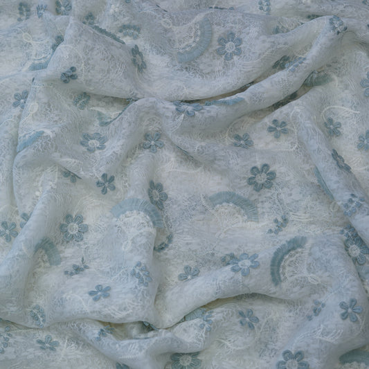 Premium Sky Blue Cotton Embroidery Fabric