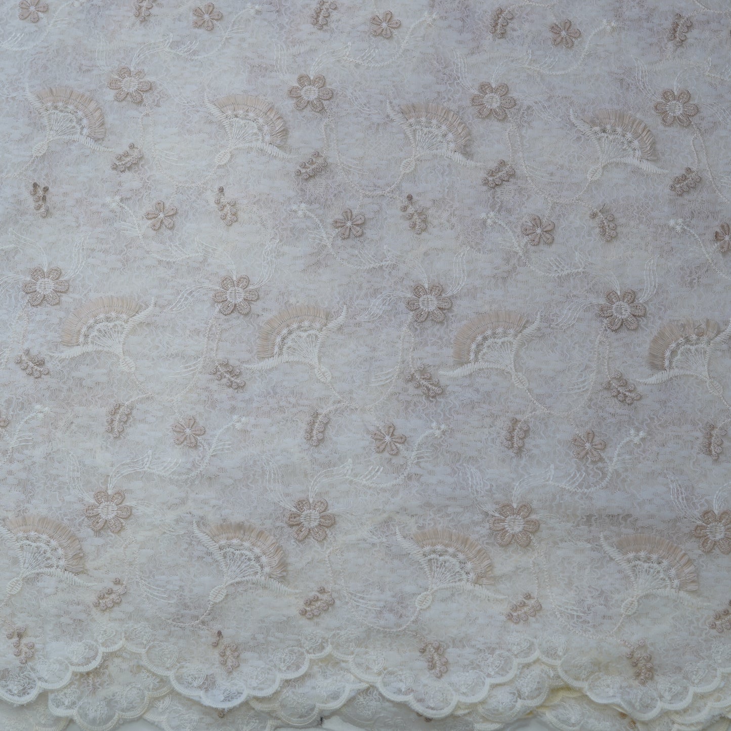 Premium Ivory Beige Cotton Embroidery Fabric.