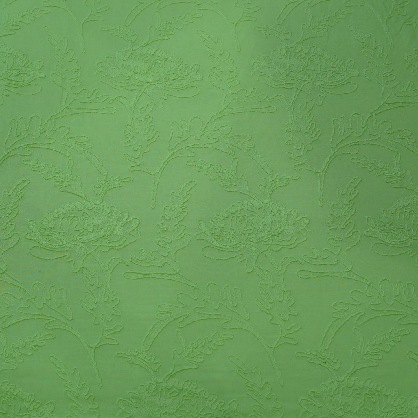 Lime Green Floral Embroidered Cotton Fabric.