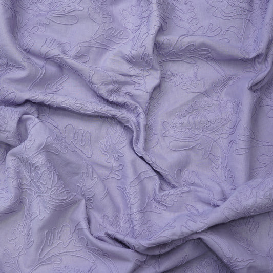 Lavender Floral Embroidered Cotton Fabric.