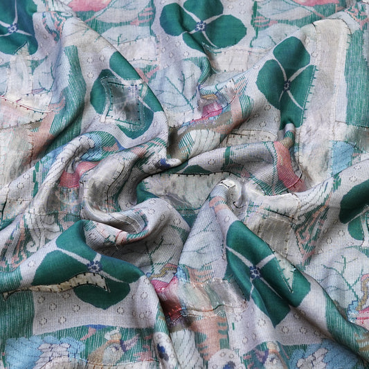 Aqua Green Moonga Printed Fabric