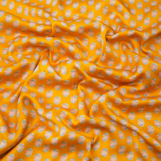 Mustard Yellow Traditional Buti Printed Fabric.