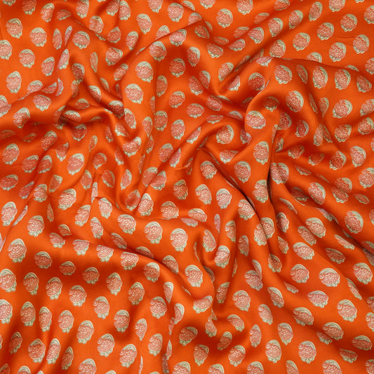 Vibrant Orange Traditional Buti Printed Fabric