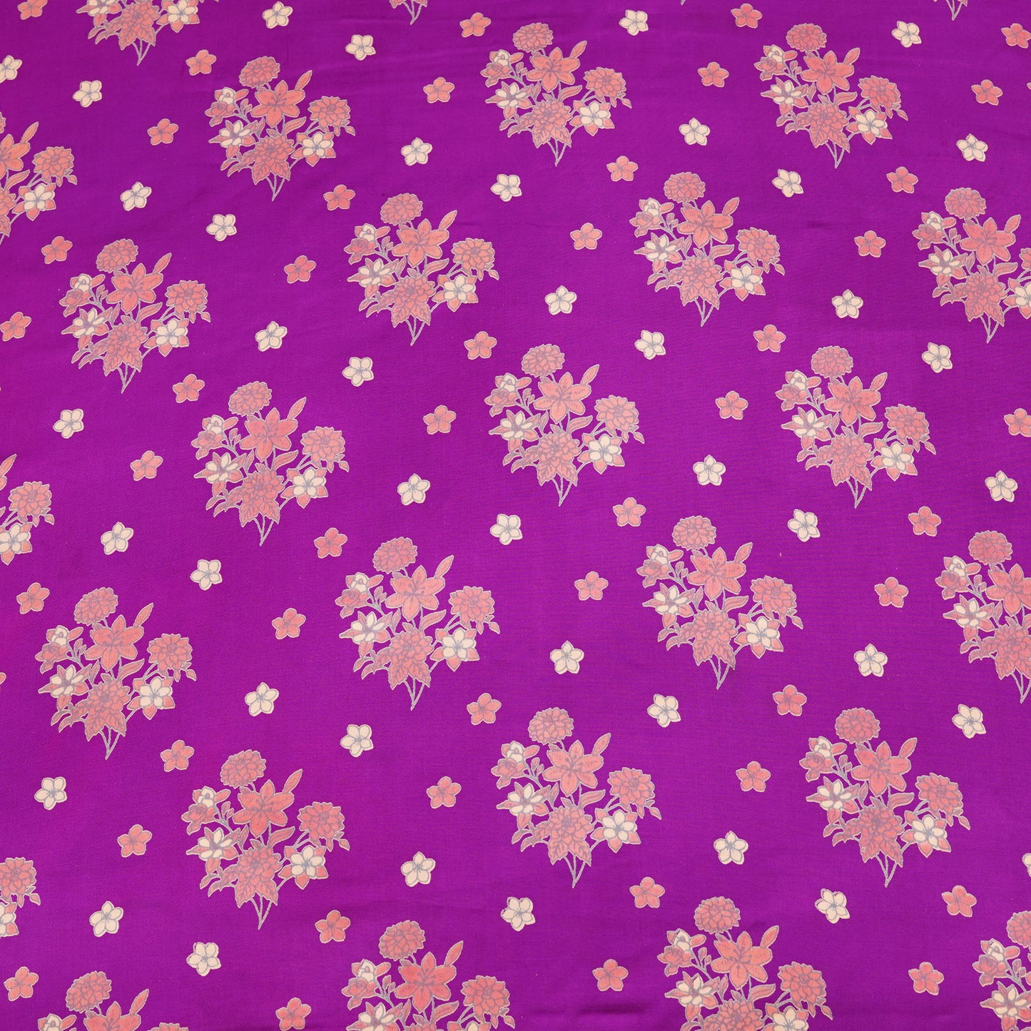 Magenta Pink Floral Bouquet Printed Fabric.