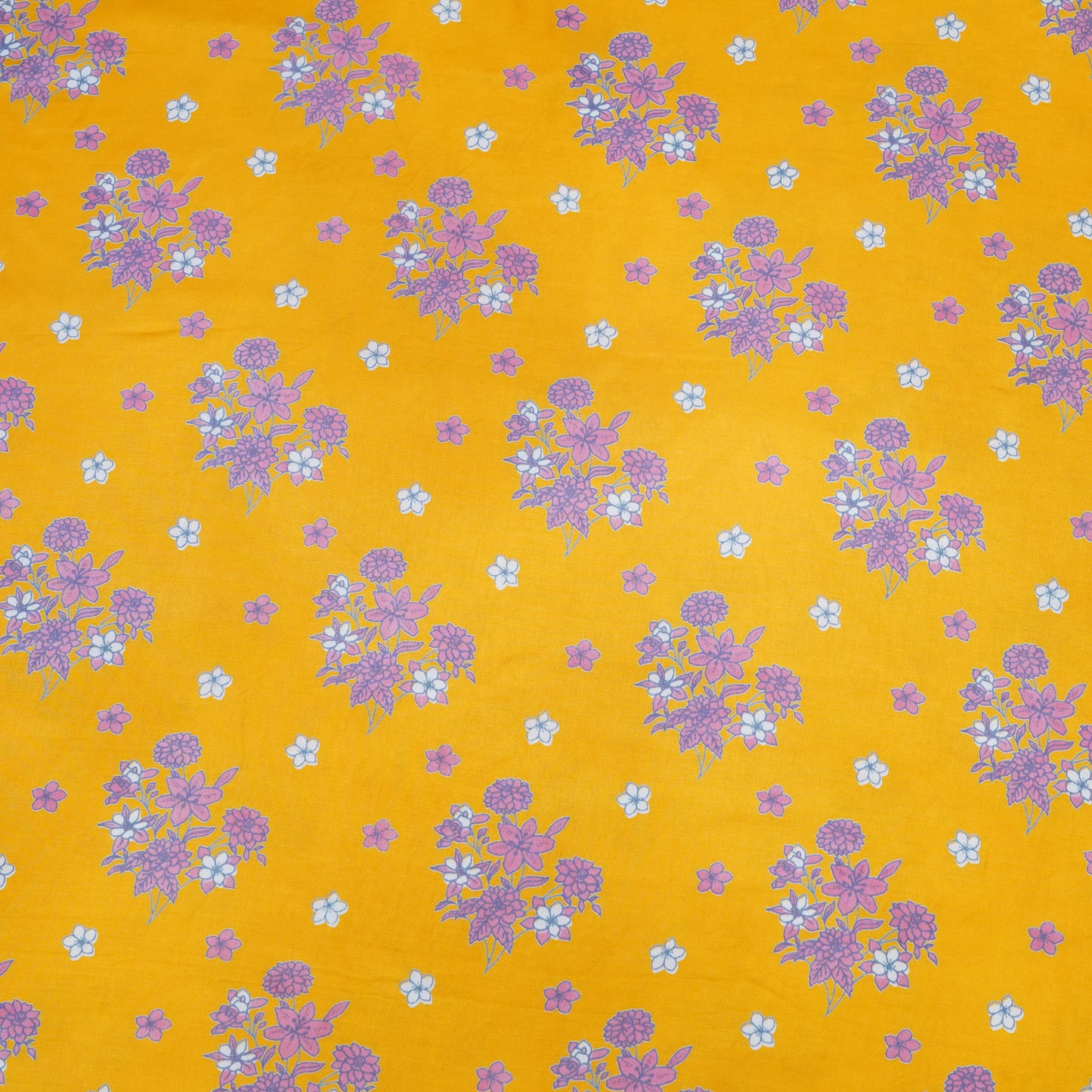 Mustard Yellow Floral Bouquet Printed Fabric