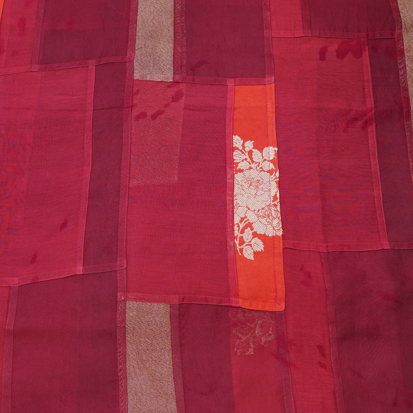 Crimson Red Patchwork Chanderi Fabric.