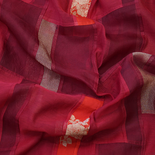 Crimson Red Patchwork Chanderi Fabric.