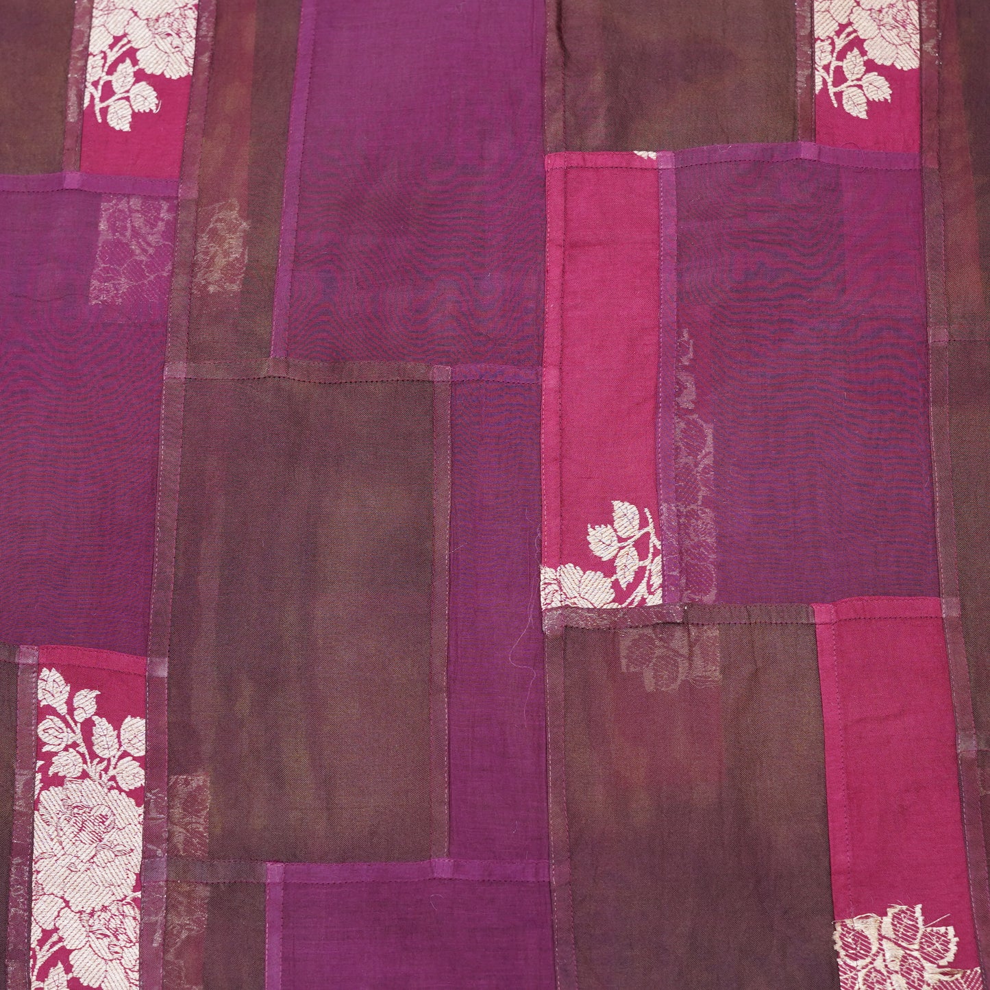 Wine & Magenta Patchwork Chanderi Fabric.